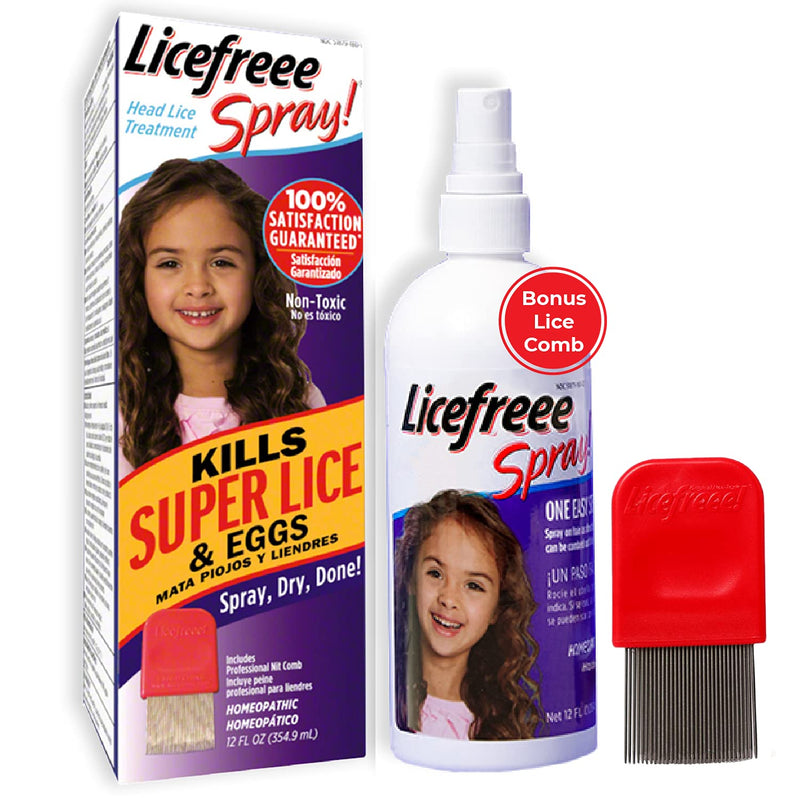 [Australia] - Licefreee Spray Family Size Lice Treatment for Kids & Adults, Easy Use Lice Spray Kills Head Lice, Eggs, Super Lice on Contact, Includes Metal Lice Comb, Multiple Treatments, 12 oz 