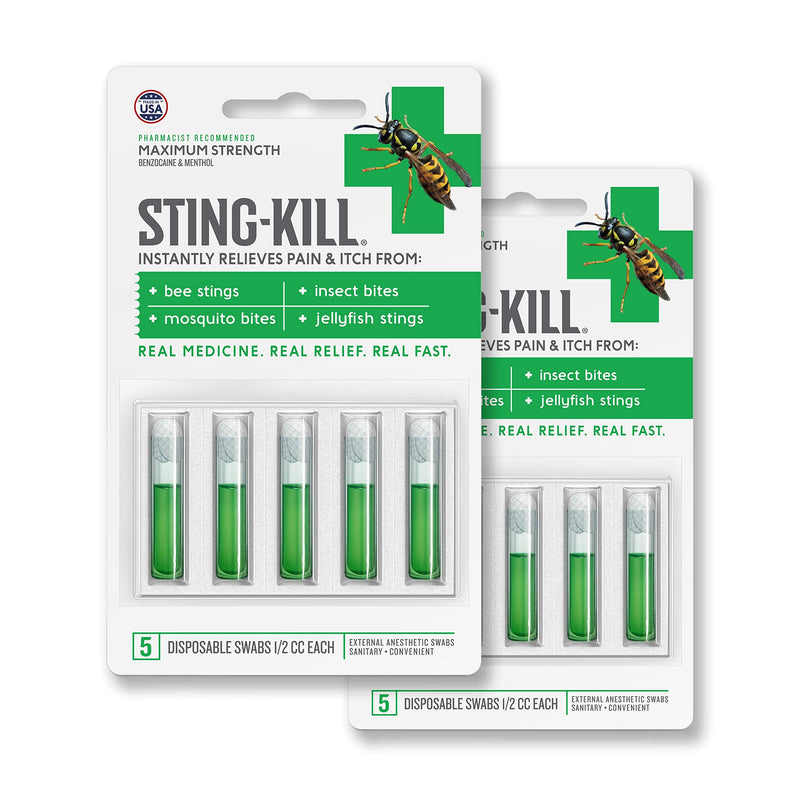 [Australia] - Sting-Kill First Aid Anesthetic Swabs, Instant Pain + Itch Relief From Bee Stings and Bug Bites, 5-count (pack of 2) 
