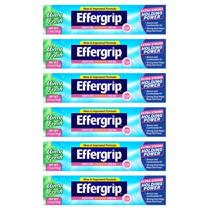 [Australia] - Effergrip Denture Adhesive Cream, Extra Strong Holding Power, 2.5 oz. (Pack of 6) 2.5 Ounce (Pack of 6) 