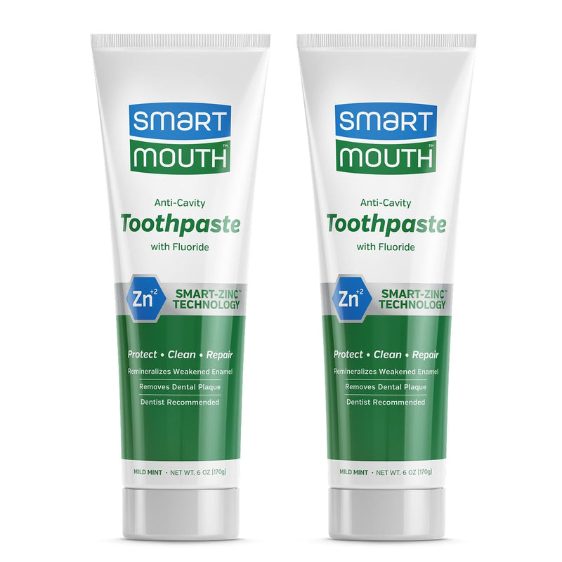 SmartMouth Anti-Cavity + Zinc Toothpaste - Fluoride Toothpaste for Cavity Prevention - Remineralizes Enamel - Sensitive Whitening - Alcohol-Free, Sugar-Free & Gluten-Free - 6 oz, 2-Pack 6 Ounce (Pack of 2)