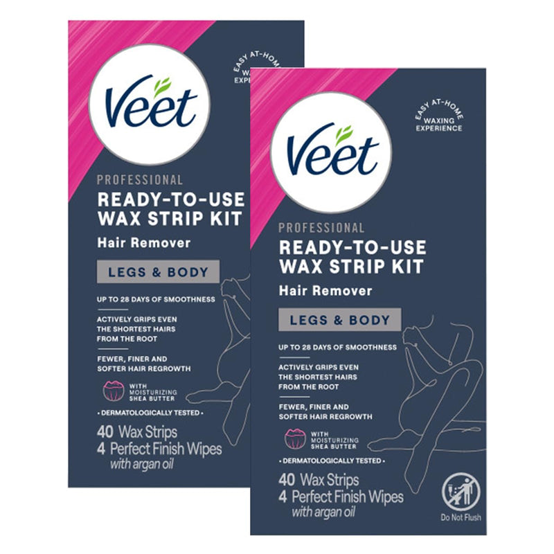 [Australia] - Veet Ready-to-Use Dermatologically Tested 40 Count Hair Remover Wax Strip Kit for Legs & Body (2 Pack) 40 Count (Pack of 2) 