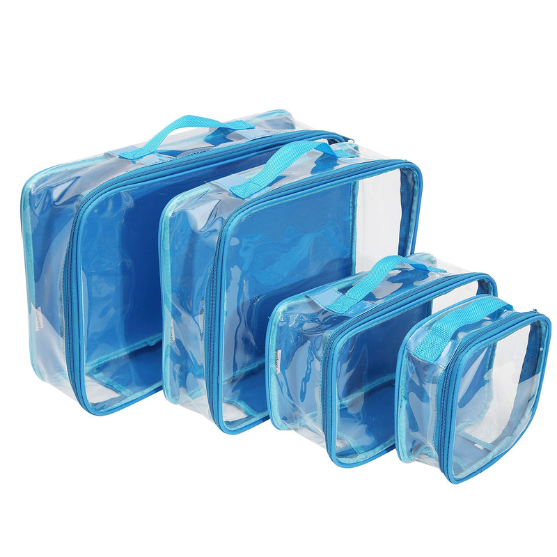 Clear Packing Cubes set of 4 / Packs 7-10 Days of Clothes/Premium PVC Plastic Storage Bags Turquoise Blue