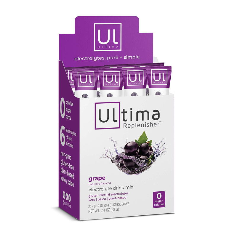 [Australia] - Ultima Replenisher Hydrating Electrolyte Powder, Grape, 20 Count Box, no Sugar, no Carbs, no Calories, Keto, Gluten-Free, Non-GMO, Vegan 