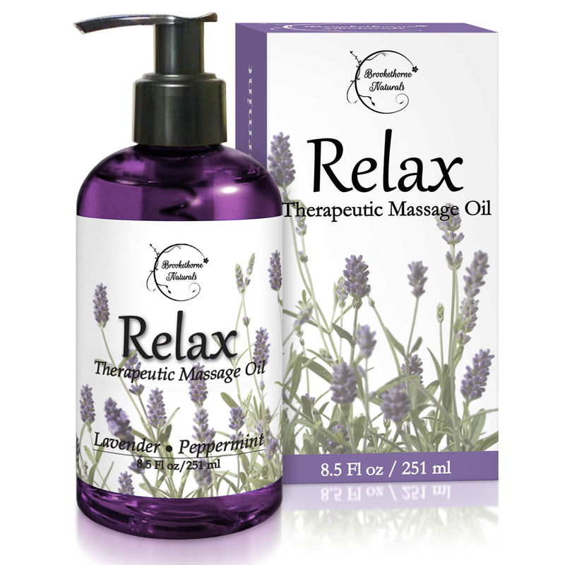 [Australia] - Relax Therapeutic Body Massage Oil - with Best Essential Oils for Sore Muscles & Stiffness – Lavender, Peppermint & Marjoram - All Natural - with Sweet Almond, Grapeseed & Jojoba Oil 8oz 8.5 Fl Oz (Pack of 1) 