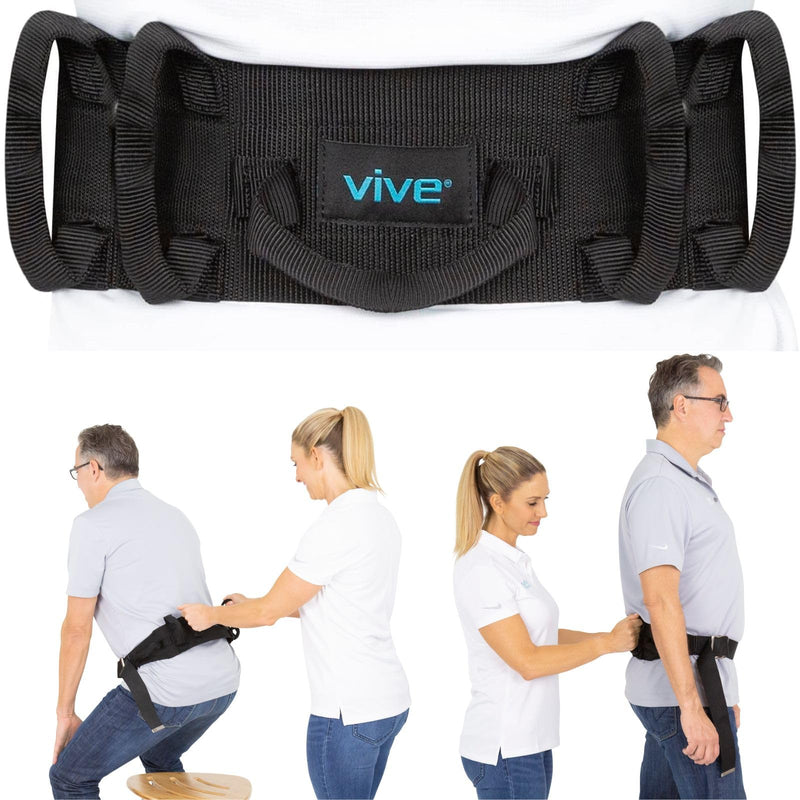 [Australia] - Vive Gait Belt (300lbs) Transfer Belt with Handles - Medical Nursing Safety Patient Assist - Bariatric, Elderly, Handicap, Physical Therapy - PT Gate Strap Quick Release Metal Buckle, Grabbing Teeth 