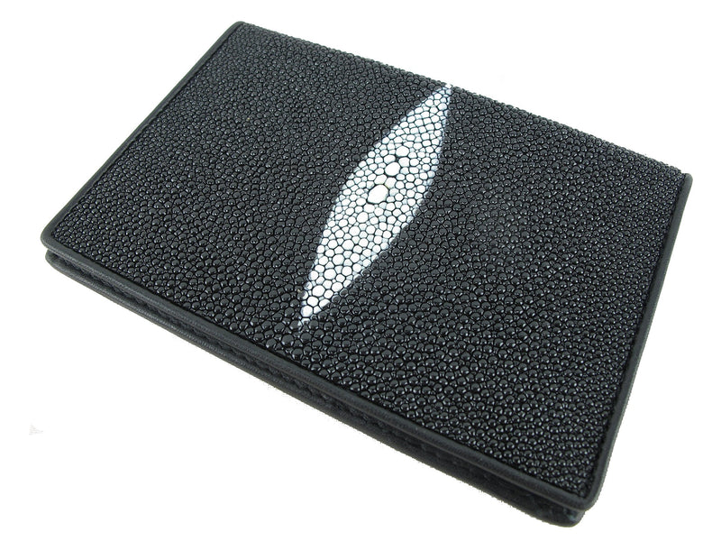 Pelgio Genuine Stingray Skin Leather Passport Holder Wallet Black