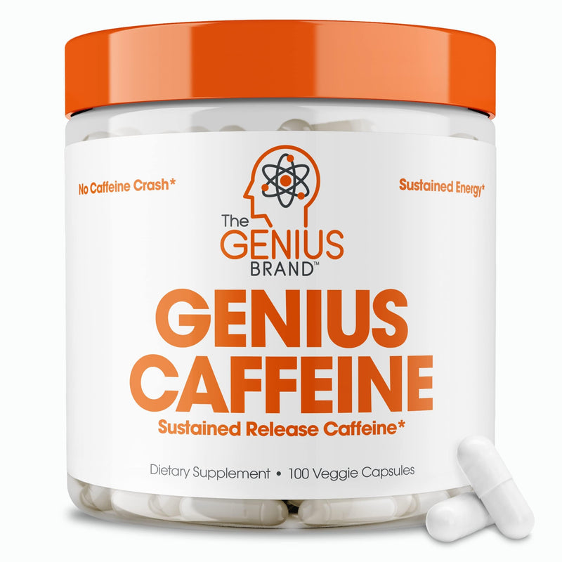 [Australia] - Genius Caffeine Pills 100mg, Extended-Release Microencapsulated Caffeine Pills - All-Natural Non-Crash Sustained Energy, Focus & Concentration Supplement - Nootropic Brain Booster - 100 Capsules 