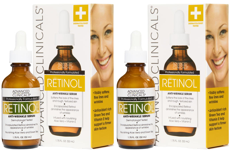 Advanced Clinicals Retinol Serum For Face | Visible Anti Aging Retinol Serum Skin Care Face Moisturizer With Vitamin E Helps Improve Look Of Wrinkles, Fine Lines, & Uneven Skin Tone, 2-Pack 1.75 Fl Oz (Pack of 2) Retinol Face Serum