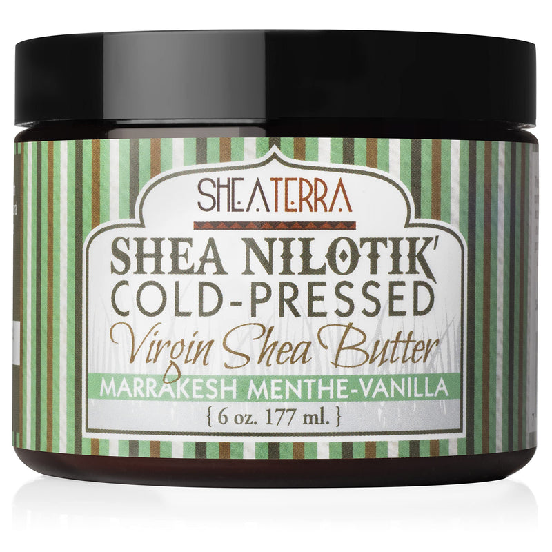 Shea Terra - Cold-Pressed Virgin Shea Butter, Marrakesh Menthe Vanilla | Anti-aging daily moisturizer for dry skin, nails & hair. Softens hydrates & helps reduce the look of stretch marks & wrinkles