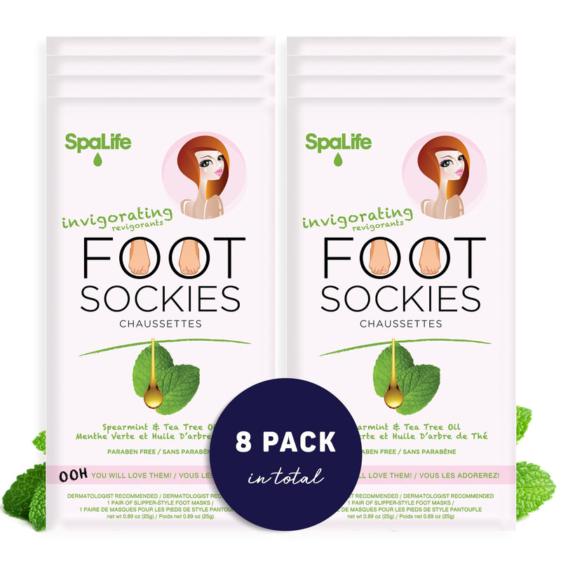 [Australia] - SpaLife Softening Care Foot Sockies (8-Pack) - Spearmint & Tea Tree Oil, Exfoliating Pack for Healthy Feet, Intensive Repair, Callus Remover Sockies, Dry Skin Solution, Moisturizing Foot Treatment Foot Socks (8 Pack) 