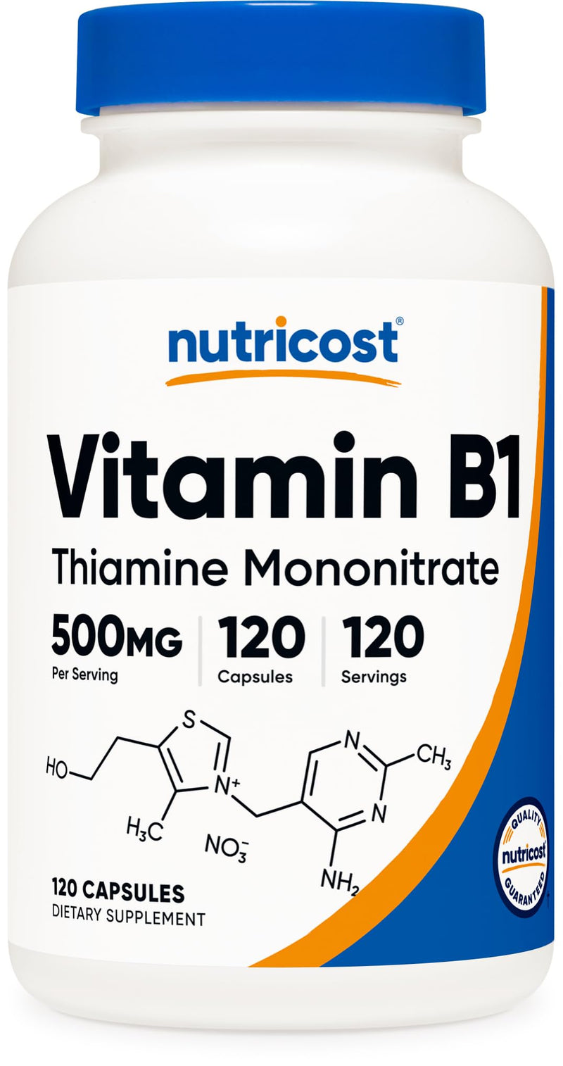 [Australia] - Nutricost Vitamin B1 (Thiamine) 500mg, 120 Capsules 120 Count (Pack of 1) 