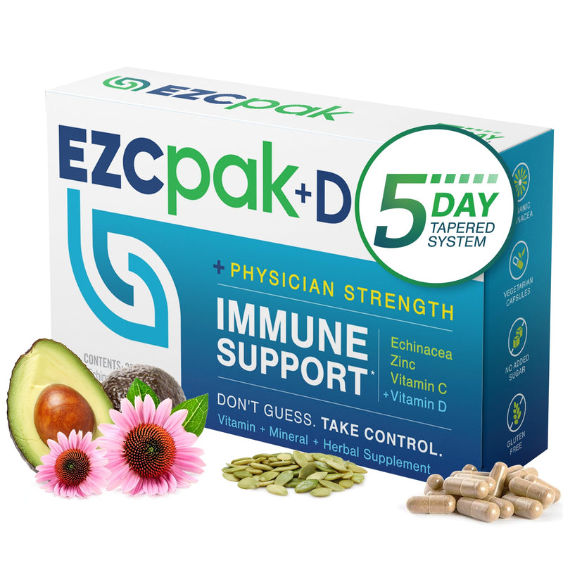 [Australia] - EZC Pak+D 5-Day Tapered Immune System Booster - Vitamin Immune Support Supplement, Echinacea, Zinc, Vitamin C, & Vitamin D, Immune System Support, Immune Boosters for Adults 1 Count (Pack of 1) 