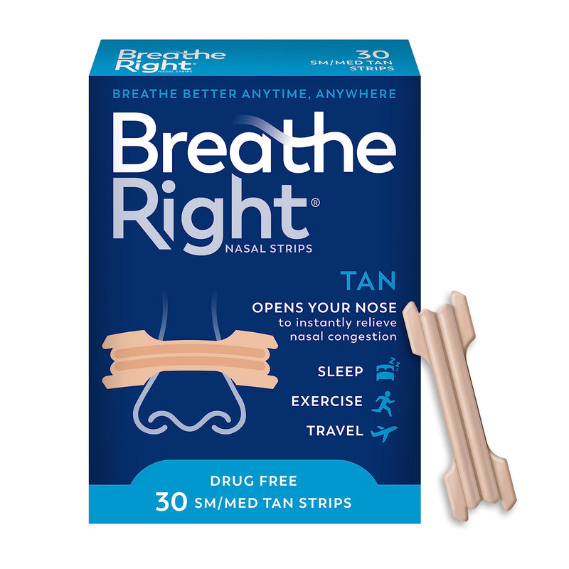 [Australia] - Breathe Right Original Nasal Strips | Tan Nasal Strips | Sm/Med | Help Stop Snoring | Drug-Free Snoring Solution & Instant Nasal Congestion Relief Caused By Colds & Allergies 30ct (packaging may vary) 