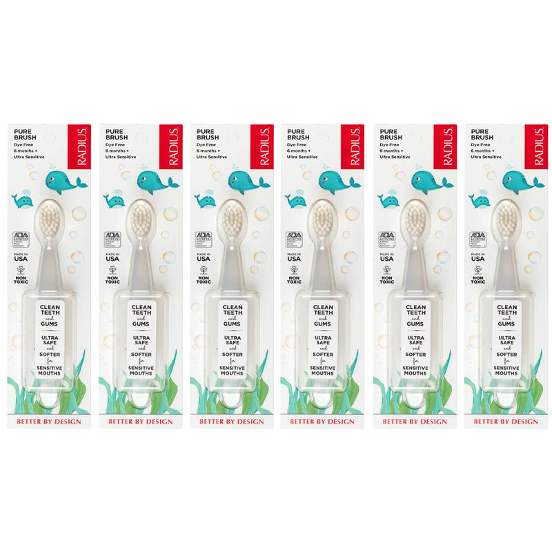 [Australia] - RADIUS Children's Toothbrush Pure Brush Ultra Soft BPA Free and ADA Accepted Designed for Delicate Teeth and Gums for Kids Months and Up, Clear, (Pack of 6) 6 Count (Pack of 1) 
