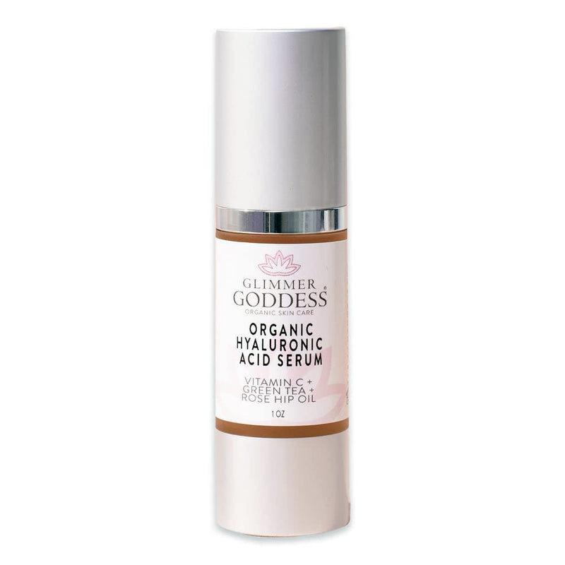 Glimmer Goddess Organic Face Serum with Hyaluronic Acid and Vitamin C – Hydrating & Firming Formula for Radiant Skin (1 oz)