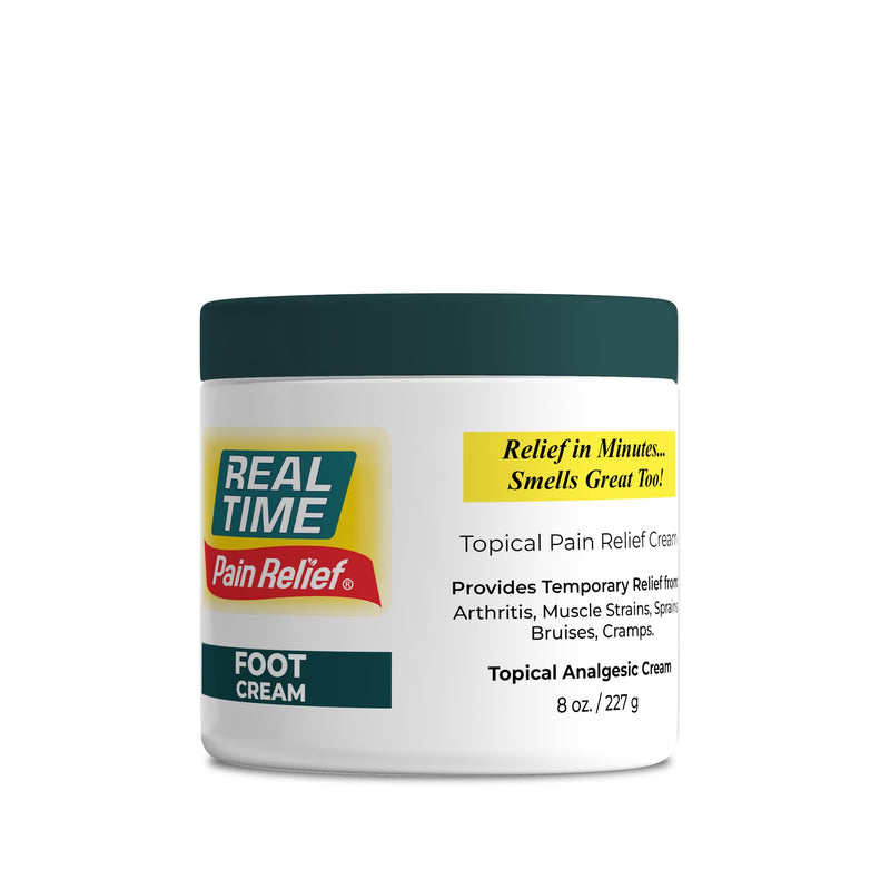 Real Time Pain Relief Foot Cream 8oz Jar | 15 Natural Ingredients: 1.5% Menthol, Tea Tree Oil, Vitamin E & Emu Oil | Advanced Neuropathy Relief & Soothing Lotion for Tired, Swollen, Sore & Aching Feet 8 Ounce (Pack of 1)