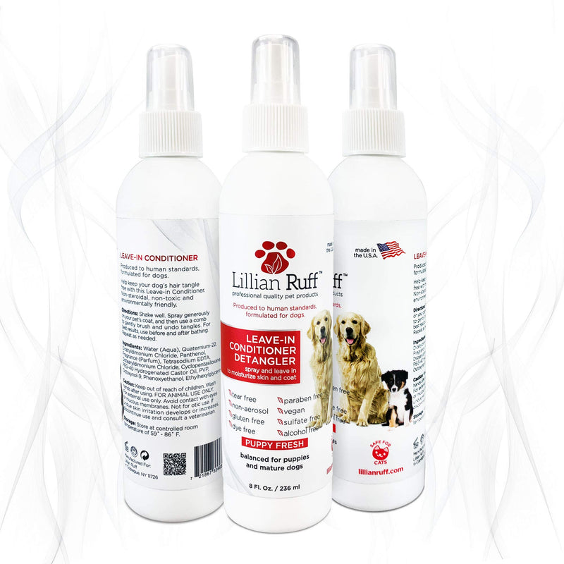 Lillian Ruff Leave-in Dog Conditioner & Detangler Spray - pH Balanced After-Bath No Rinse Hydrating Dog Conditioning Spray - Silky Shine Spray for Dry Skin, Itch Relief, Detangling & Dematting (8oz) Leave-in Conditioner Detangler - PawsPlanet Australia
