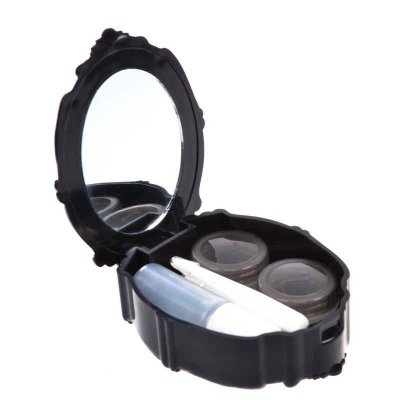 [Australia] - AHIER Contact Lens Case Rose Design Portable Contact Lenses Container Holder Storage Box for Home and Travel with Mirror 