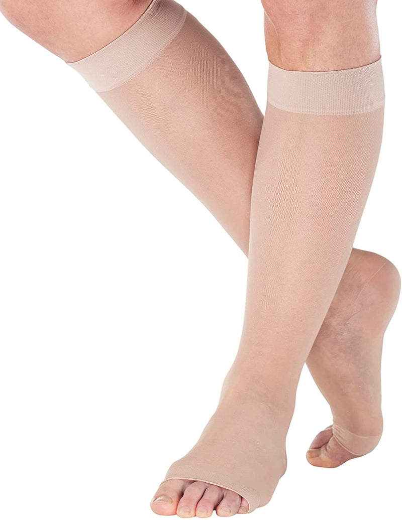 [Australia] - Made in USA - Sheer Compression Stockings for Women 15-20mmHg - Compression Socks with Open Toe for Varicose Veins Circulation, Pregnancy, Embolism - Nude, X-Large - A111NU4 