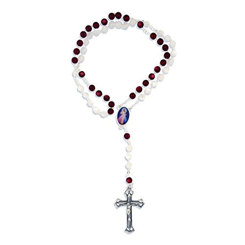 Venerare Catholic Divine Mercy Rosary Chaplet with White and Red Beads