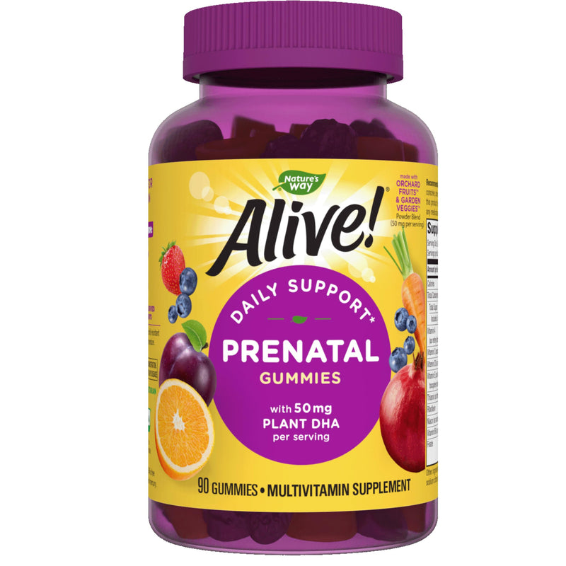 [Australia] - Nature's Way Alive! Prenatal Gummies with DHA, Supports Baby's Eye and Brain Development*, Orange and Raspberry Lemonade Flavored, 90 Gummies 