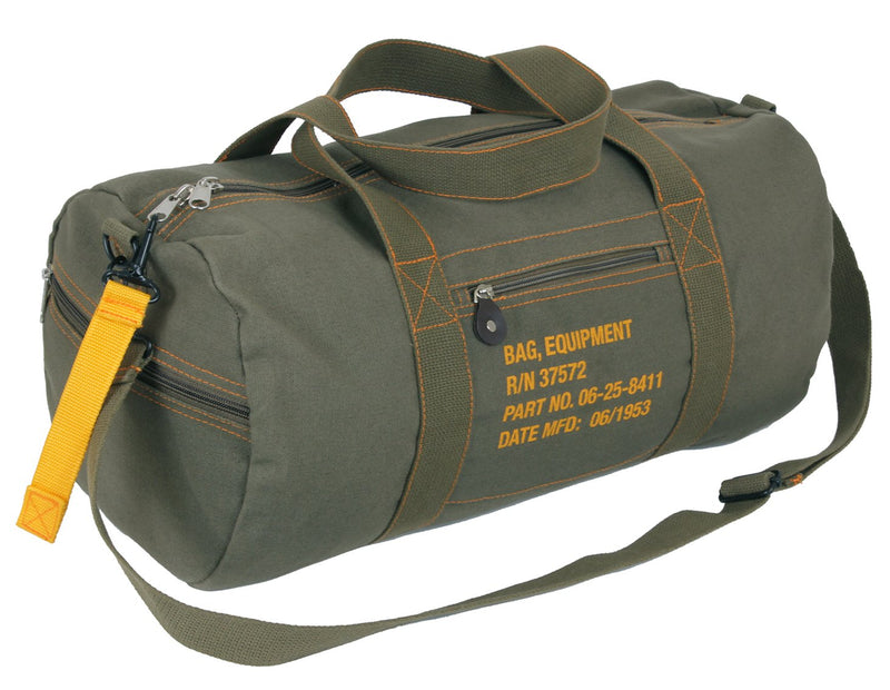 Rothco Canvas Equipment Bag, Heavyweight Cotton Carryall | Vintage-Inspired Duffle, Zippered Compartments, Adjustable Shoulder Strap, Ideal for Storage, Gym & Travel 19 Inches Olive Drab