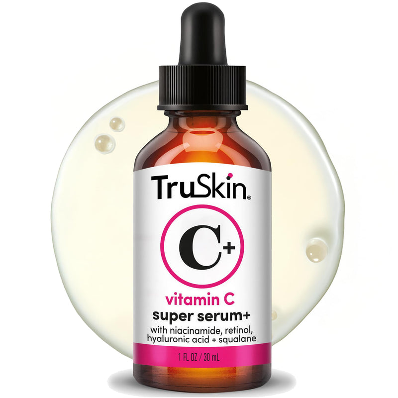 TruSkin Vitamin C Super Serum for Face, 5 Skin Benefits, 1 fl oz | Vitamin C, Retinol, Niacinamide, Hyaluronic Acid and Squalane to brighten, firm, smooth, hydrate, and refine skin 1 Fl Oz (Pack of 1)