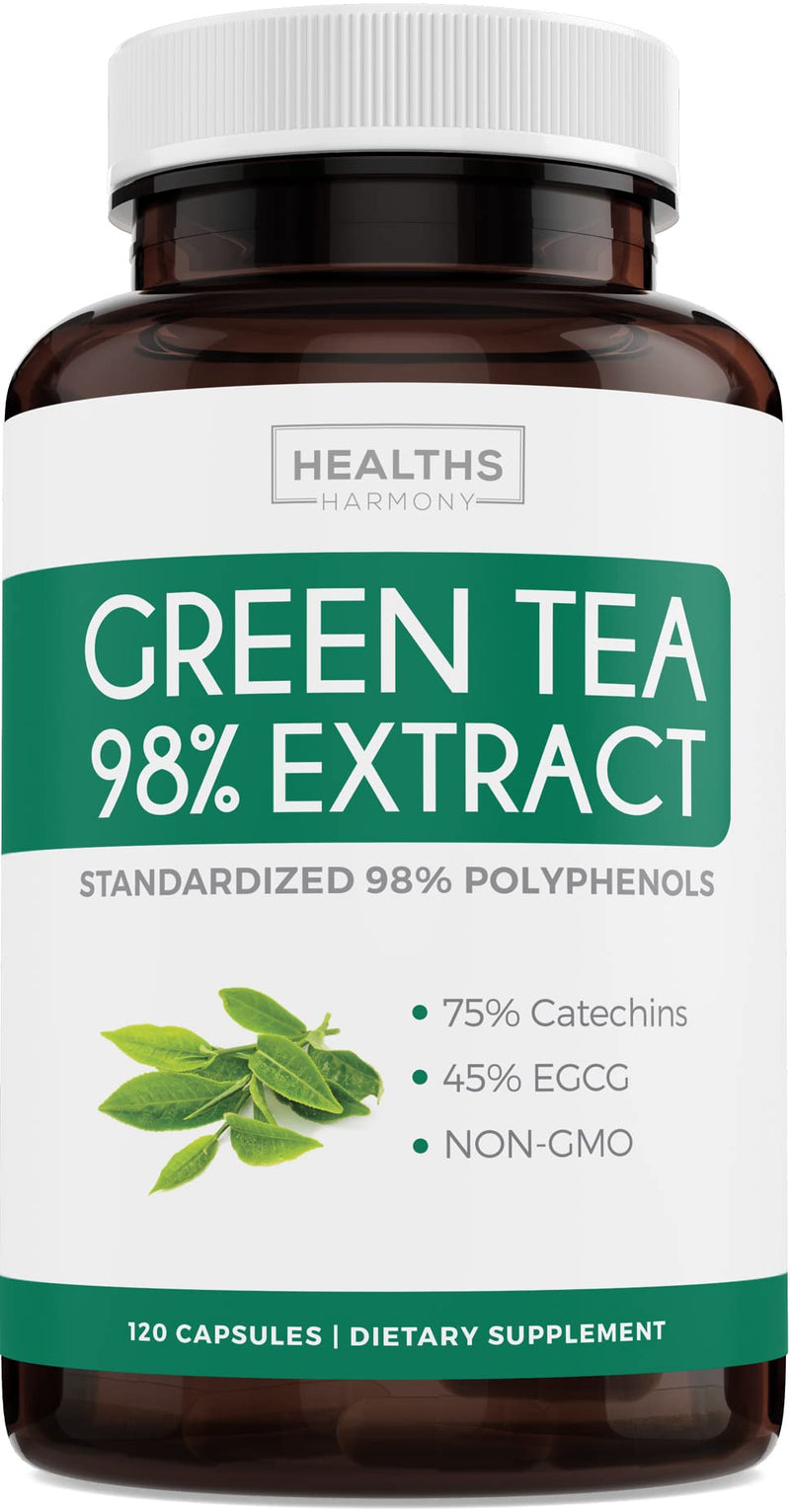 [Australia] - Green Tea Extract Capsules 98% with EGCG - 120 Count (Non-GMO) for Natural Metabolism Boost - Leaf Polyphenol Catechins - Antioxidant Supplement - Green Tea Pills - 1000mg (500mg per Capsule) 120 Count (Pack of 1) 