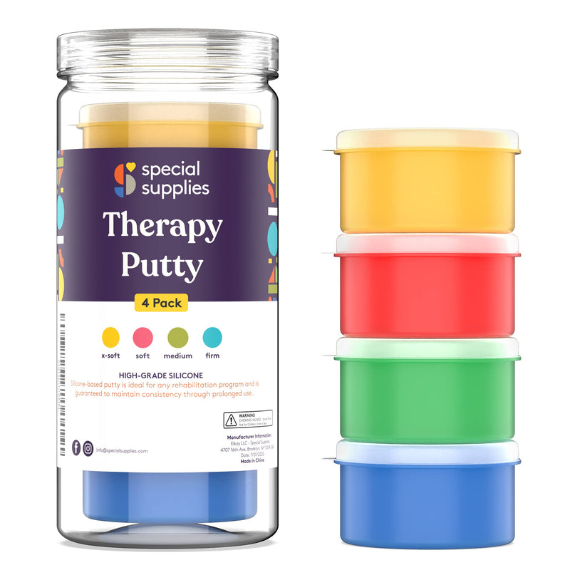 [Australia] - Special Supplies Therapy Putty for Kids and Adults - Resistive Hand Exercise Stress Relief Therapy Putty Kit, Set of 4 Strengths, Three ounces of each putty 