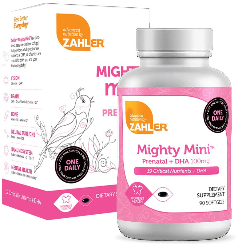 [Australia] - Zahler Mighty Mini Prenatal Vitamin with DHA & Folate - Certified Kosher - All Natural Prenatal Vitamins - Multivitamin for Pregnant Women - 19 Prenatal Vitamins Including Folic Acid (90 Softgels) 