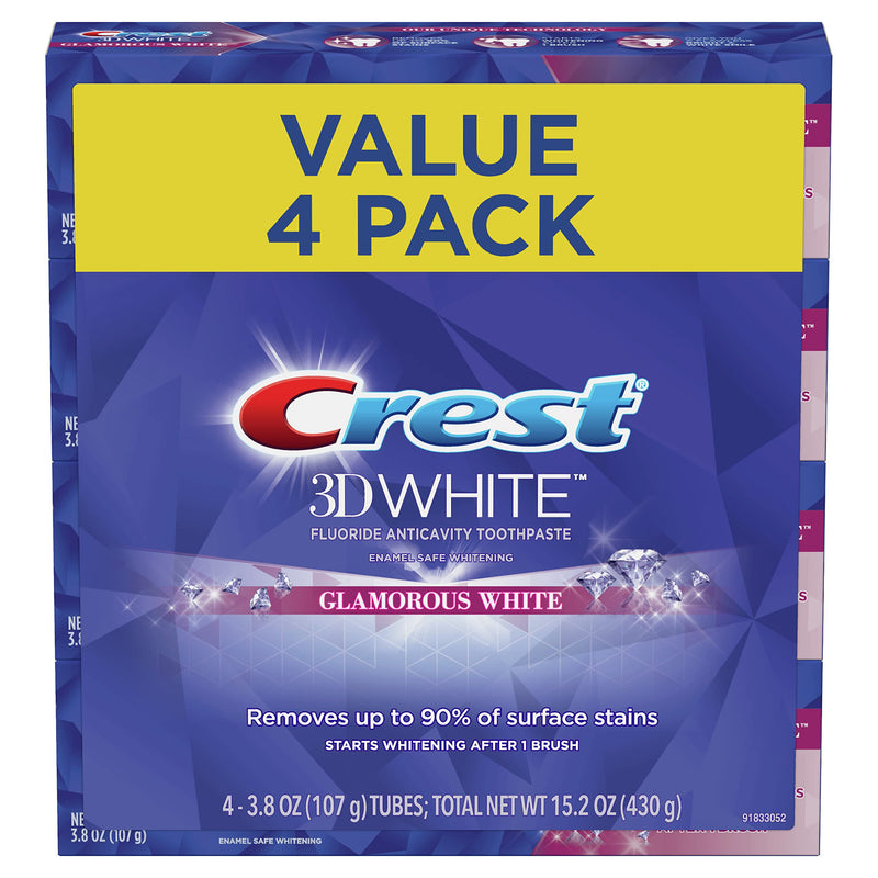 [Australia] - Crest Toothpaste 3D Glamorous White, Mint, (Packaging May Vary) 3.8 Oz, Pack of 4 