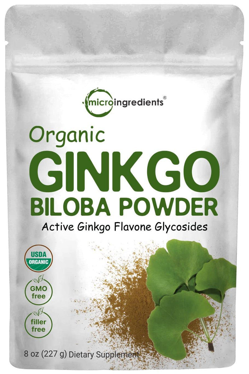 [Australia] - Micro Ingredients Raw Organic Ginkgo Biloba Powder, 8 Ounce (18 Months Supply), Filler Free, Supports Brain Function and Mental Alertness, No GMOs and Vegan Friendly 