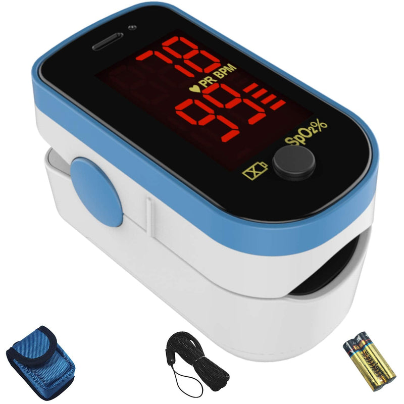 [Australia] - CHOICEMMED Finger Pulse Oximeter - Blue Blood Oxygen Monitor with Batteries - Portable O2 Saturation Sensor in Carry Pouch 