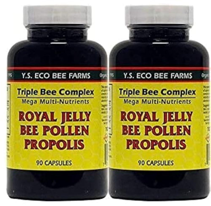 [Australia] - YS Organics Triple Bee Complex, Royal Jelly, Bee Pollen, Propolis -90 Caps -2 Pack 