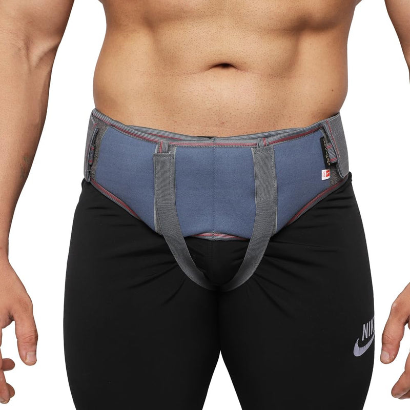 HealthAndYoga™ EasyPress New Comfortable Hernia Belt for Men – Inguinal Hernia Support Truss - Abdominal Binder Brace with Adjustable Self-Stick-on Bands (Medium) Medium