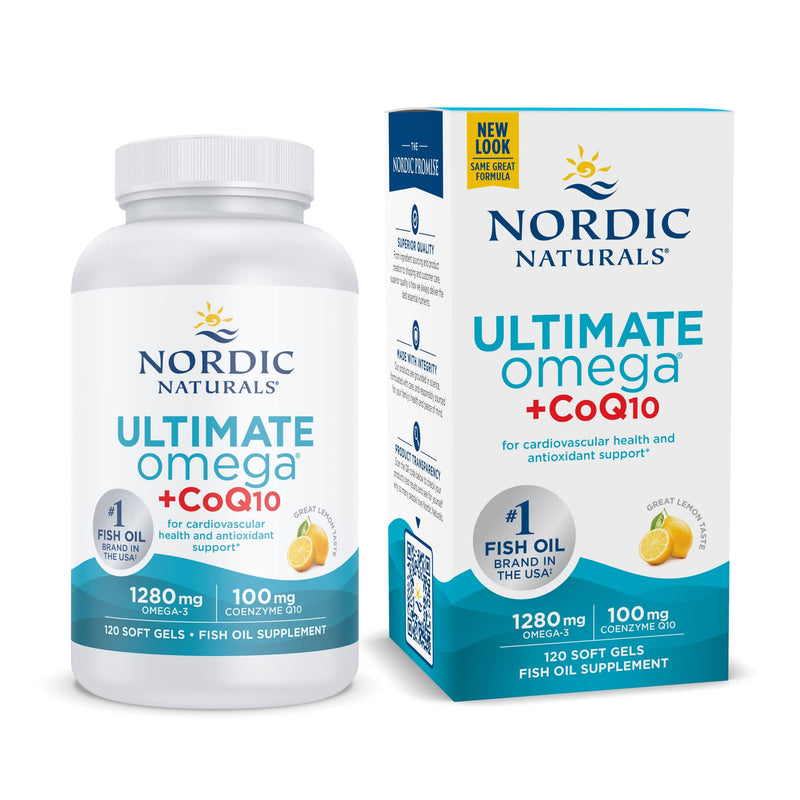 [Australia] - Nordic Naturals Ultimate Omega + CoQ10, Lemon - 120 Soft Gels - 1280 mg Omega-3 + 100 mg CoQ10 - Heart Health, Cellular Energy, Antioxidant Support - Non-GMO - 60 Servings Unflavored 120 Count (Pack of 1) 