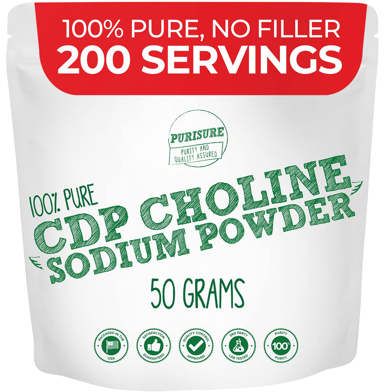 [Australia] - CDP Choline Powder, 50g, CDP Choline Supplements That Support Attention, Focus, and Energy, Citicoline Powder for Cognitive Function, Increases Motivation and Productivity, 200 Servings 200 Servings (Pack of 1) 