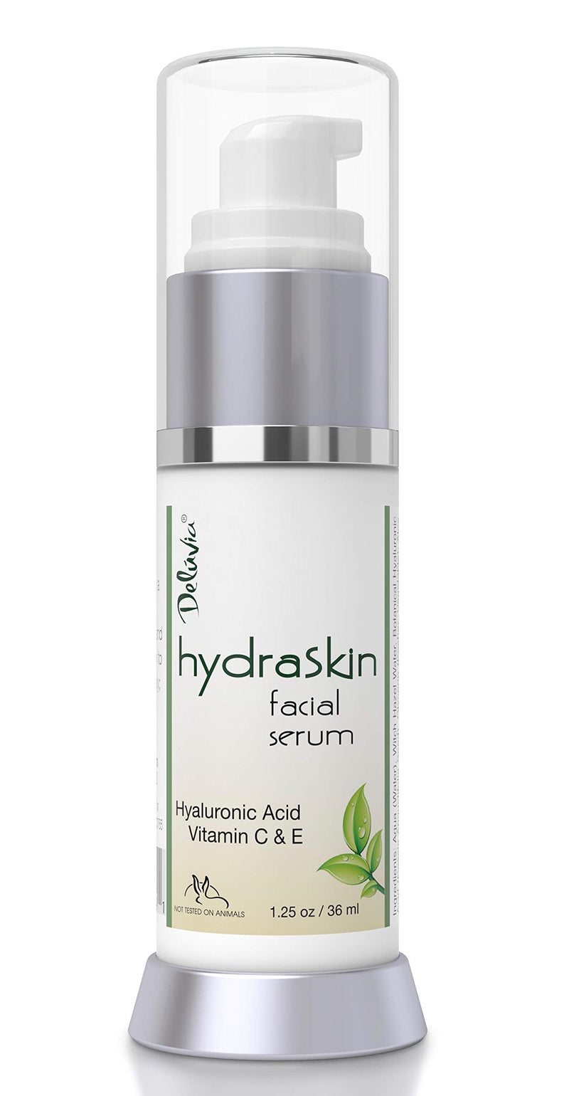 Deluvia Vitamin C Serum for Face, Hyaluronic Acid Facial Serum, Hydrating Serum with Moisturizing Vitamin E & Organic Aloe Vera for Sensitive and Dry Skin