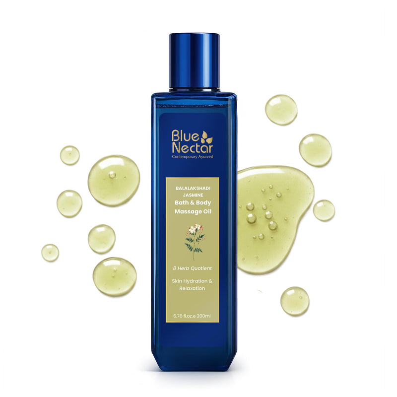 Blue Nectar Jasmine Body Massage Oil | Sensual Massage Oil for Couples | After-Shower Body Oil for Full Body Relaxing Massage Therapy | 8 Ayurveda Oils with Vitamin E & Ashwagnadha (6.76 Fl Oz) 6.76 Fl Oz (Pack of 1)