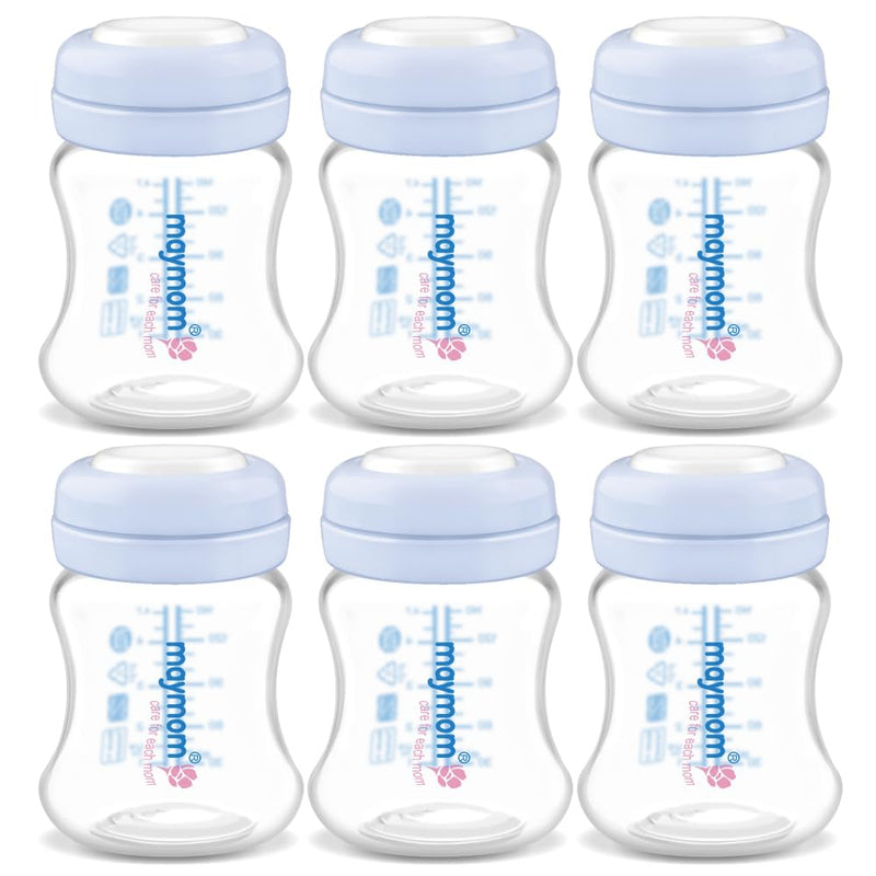 [Australia] - Maymom Wide-Mouth Milk Storage Collection Bottle with SureSeal Sealing Disk; Compatible with Spectra/Motif Luna/Ameda MYA/Bellababy Pumps. Can Replace Spectra S1 S2 Bottles, 6 pc (4.7Oz/140mL, 6pc) 6 Bottle 5oz Blue 