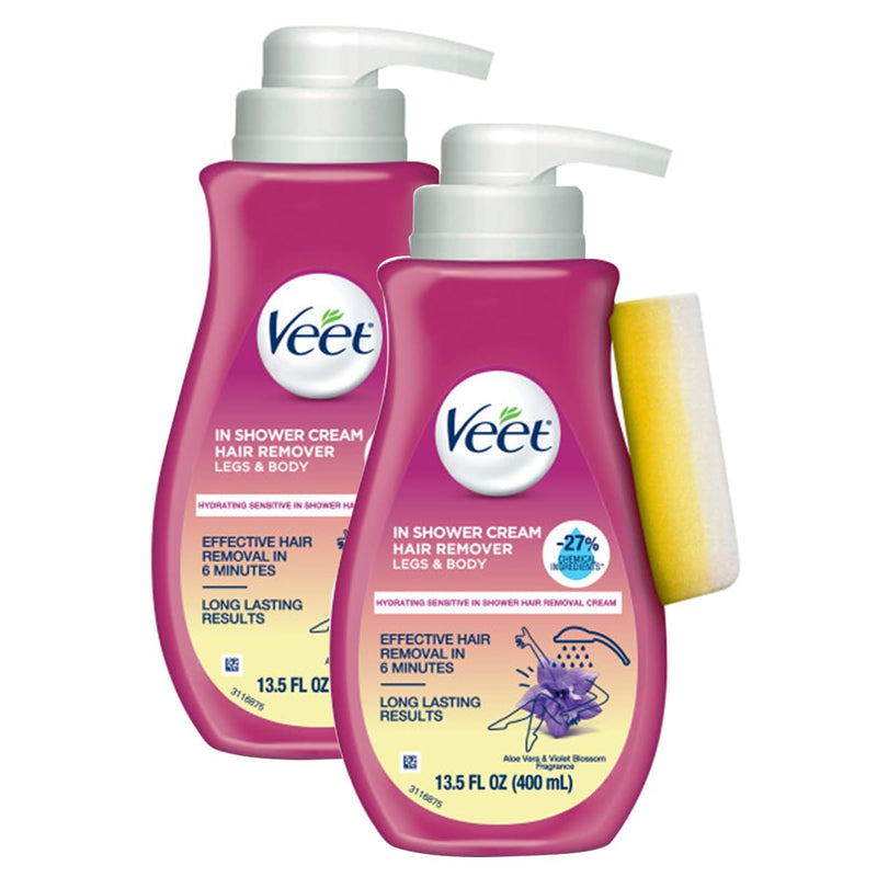 [Australia] - Veet Sensitive Formula with Aloe Vera In Shower 13.5 Fl Oz. Hair Removal Cream for Legs & Body (2 Pack) 13.5 Ounce (Pack of 2) 