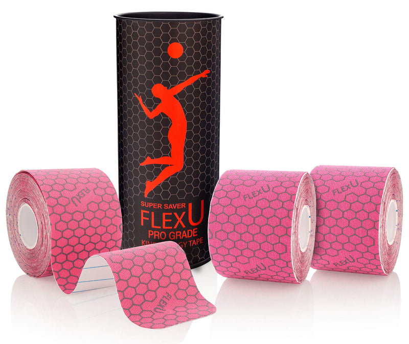 [Australia] - Kinesiology Tape - 60 2" x 10" Pre-Cut Strips for Lower Back, Knees, & Shoulders; Pain Relief & Support for Muscles & Joints, Shoulders, Knees & Back, Rheumatism, Gout, Osteoporosis (Pink) Pink 