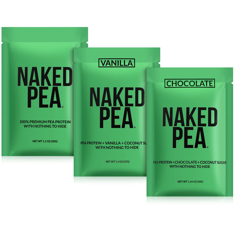 [Australia] - NAKED Nutrition Vegan Sample Pack Pea, Chocolate Pea, and Vanilla Pea 3 Piece Assortment 