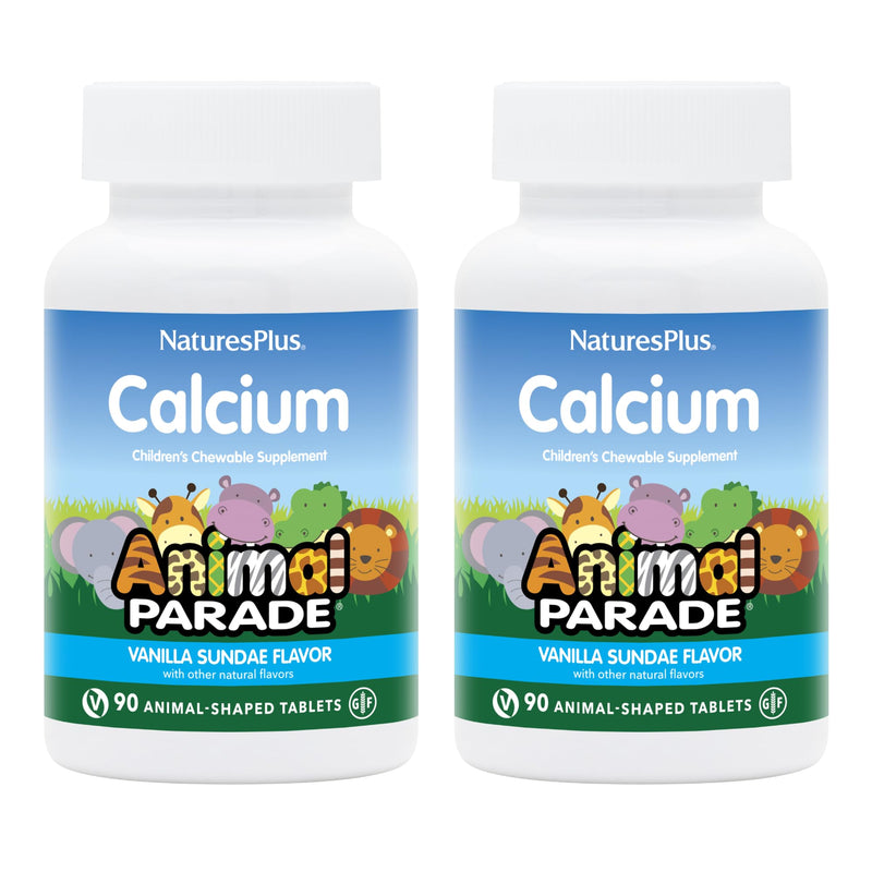 [Australia] - NaturesPlus Animal Parade Calcium, Vanilla Sundae Flavor - 90 Animal-Shaped Chewable Tablets - Pack of 2 - Promotes Healthy Bones - Vegan, Gluten Free - 180 Total Servings 