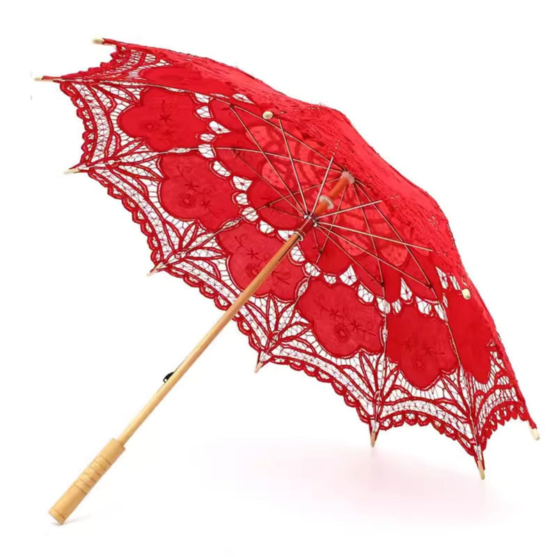 Handmade Red Lace Parasol Umbrella Wedding Bridal 30 Inch Adult Size