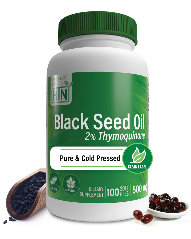 [Australia] - Health Thru Nutrition Black Seed Oil 500mg 100 Softgels | High Potency 2% Thymoquinone | 3rd Party Tested | Pure Cold Pressed | Organically Gown | Non-GMO, Gluten Free, Soy Free 100 Count (Pack of 1) 