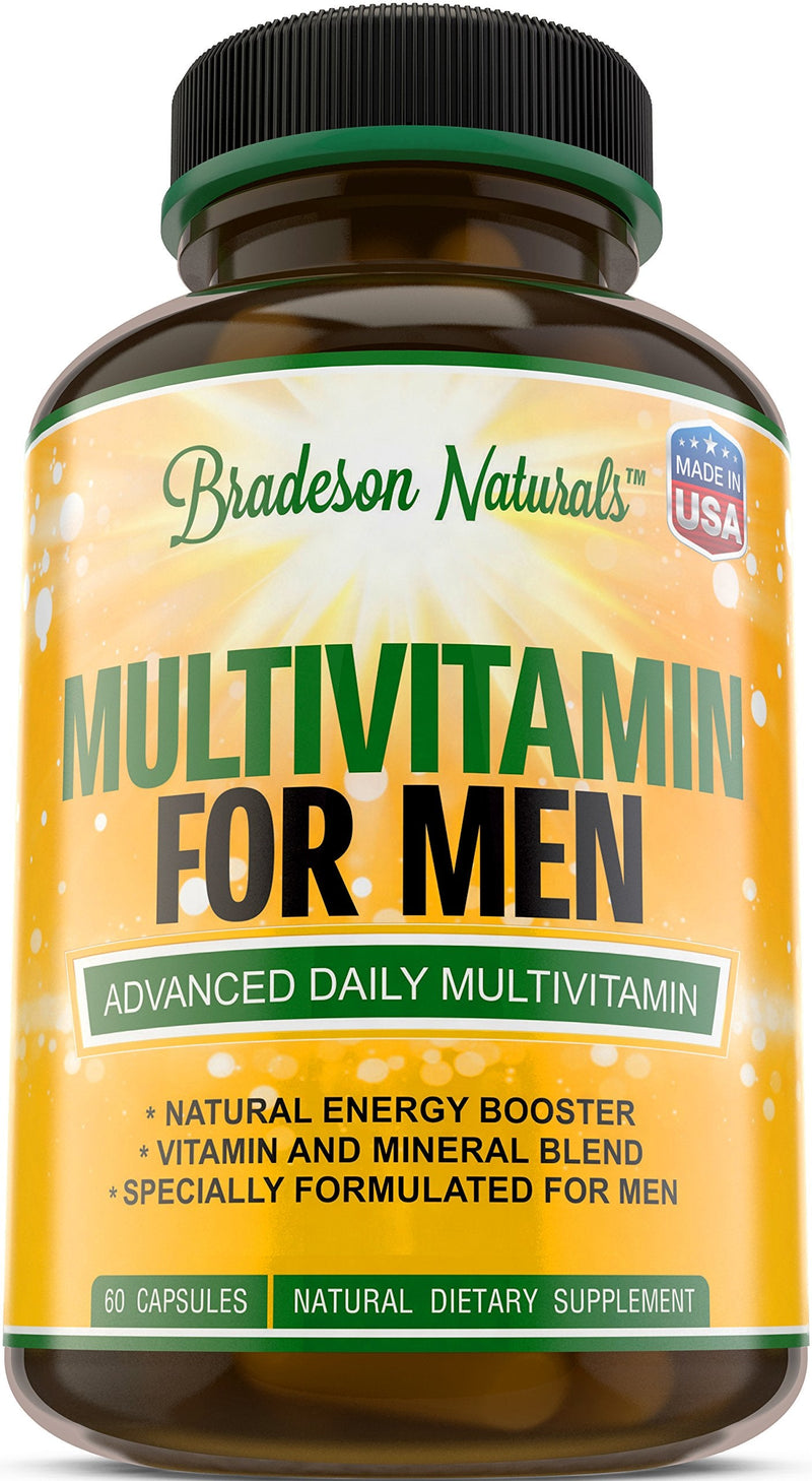 Men's Multivitamin Supplement for Energy, Focus and Performance. Mens Vitamins A, C, D, E & B12, Zinc, Calcium, Magnesium & More. Multi Vitamin 60 Capsules Made in The USA Men