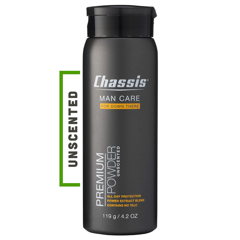 Chassis Unscented Powder for Men, Premium Natural Body Powder with Odor-Absorbing Formula, Non-Talcum Powder Free of Aluminum, Menthol, and Parabens, Anti-Chafing Powder to Reduce Sweat 4.2 Ounce (Pack of 1)