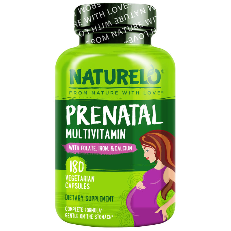NATURELO Prenatal Multivitamin with Choline & Folate, 180 Capsules | Multivitamin with iron, plant calcium, vegan, vegetarian, Non-GMO, gluten free, 2 month supply 180 Count (Pack of 1)
