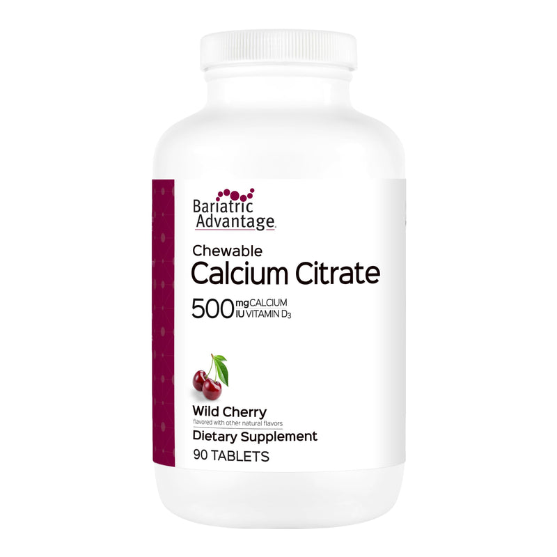 Bariatric Advantage Calcium Citrate Chewable, Wild Cherry, 90 Count | 500 mg Calcium Citrate, for Bariatric Surgery Patients, High-Potency, Easy-Digest Tablets, Bone Strength Supplements* 90 Count (Pack of 1)